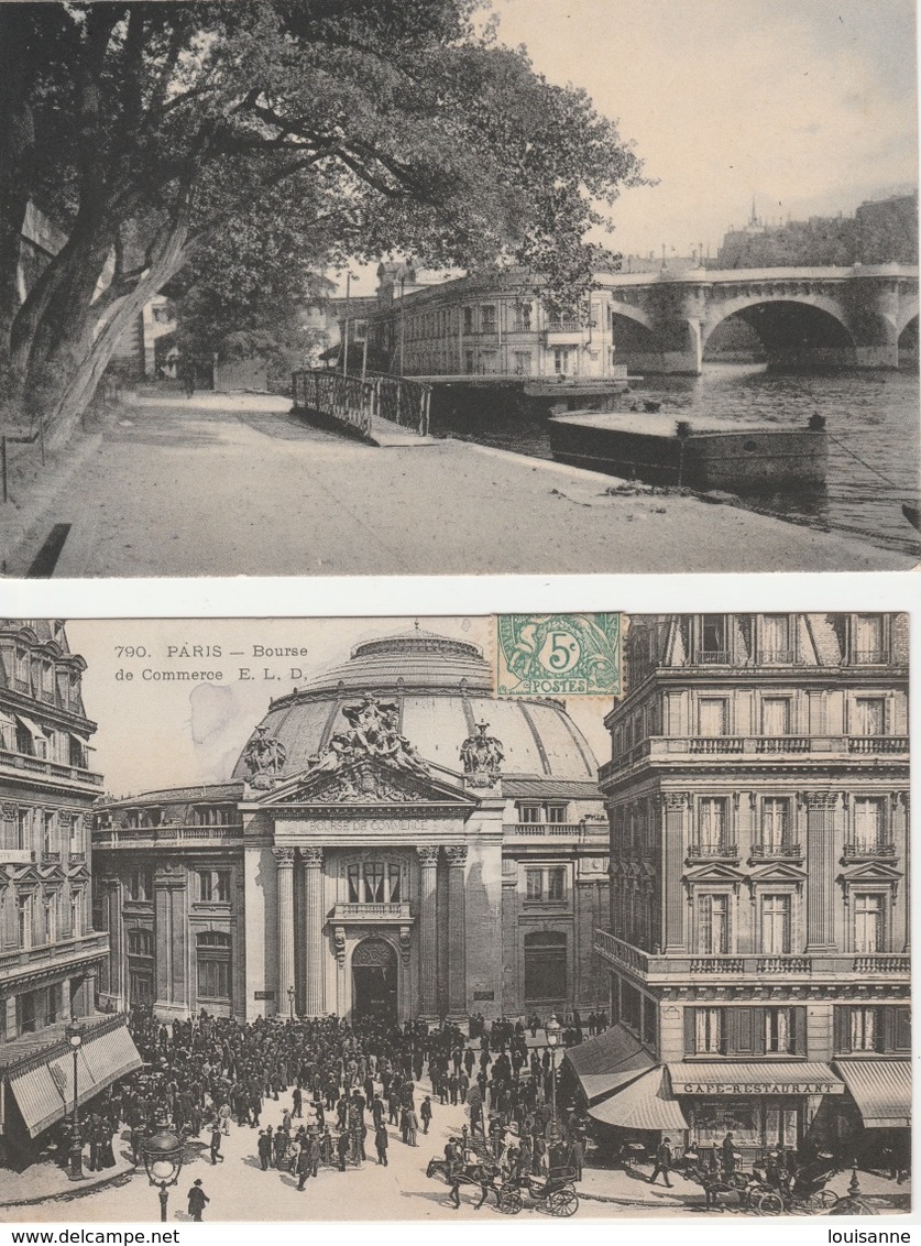 18 / 4 / 247  -  Lot  De  2  CPA  DE  PARIS  -  LA  BOURSE  ANIMÉE  ET BORD  DE  SEINE - Lots, Séries, Collections