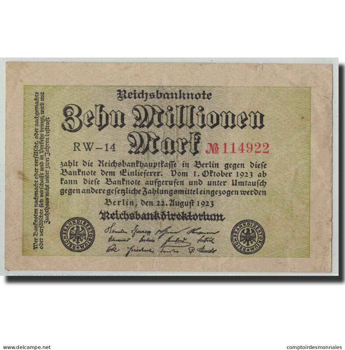 Billet, Allemagne, 10 Millionen Mark, 1923, 1923-08-22, KM:106a, TB - 10 Miljoen Mark