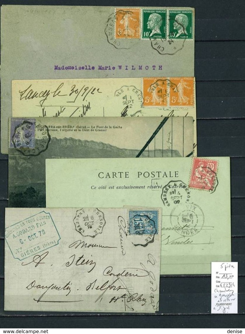 Lettres  Cachet  Convoyeur Chambéry à Grenoble - à Dijon Et Retour - 5 Piéces - Poste Ferroviaire