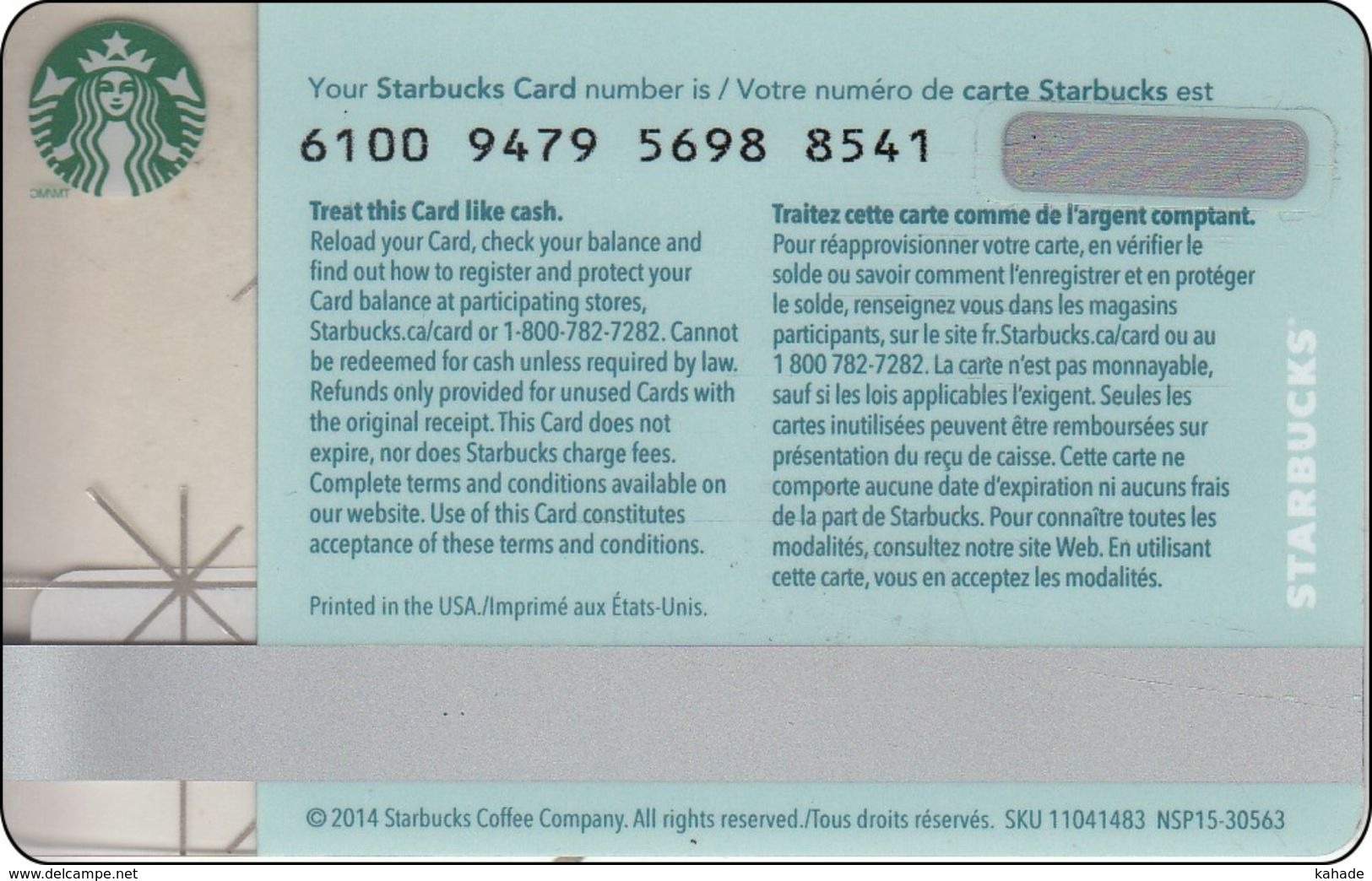 Canada  Starbucks Card Thank You  2014-6100 - Gift Cards