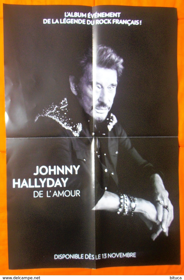 PLAN MEDIA BON DE PRECO AFFICHE PLIEE FORMAT 40X60 JOHNNY HALLYDAY DE L'AMOUR TRES BON ETAT RARE - Manifesti & Poster
