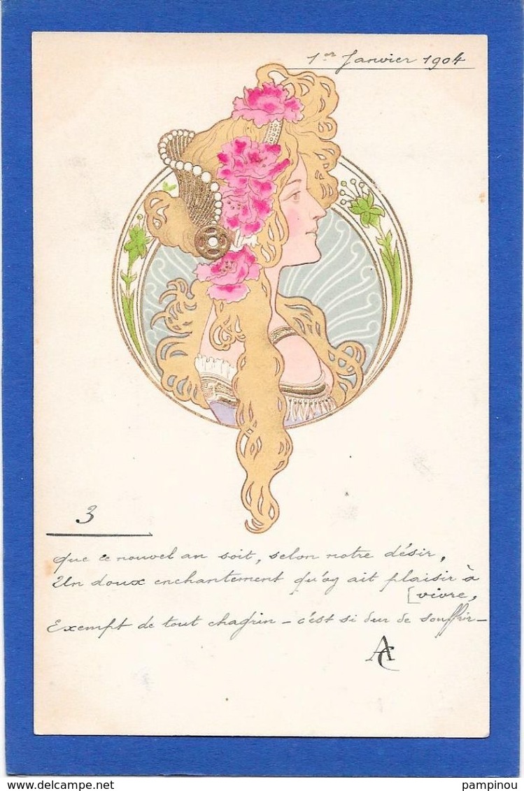 Cpa ART NOUVEAU - Profil Femme Blonde Style MUCHA Dans Médaillon - Autres & Non Classés