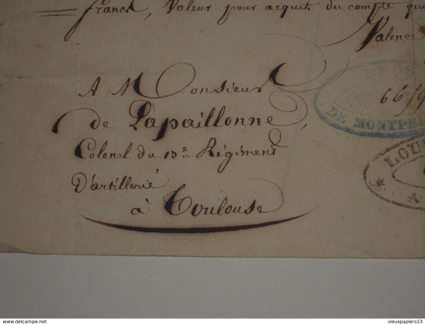 Ancien Mandat De 1839 Banque Louis Brun à Valence - A Un Colonel Du 13e Régiment D'artillerie Toulouse - Cachets - Lettres De Change