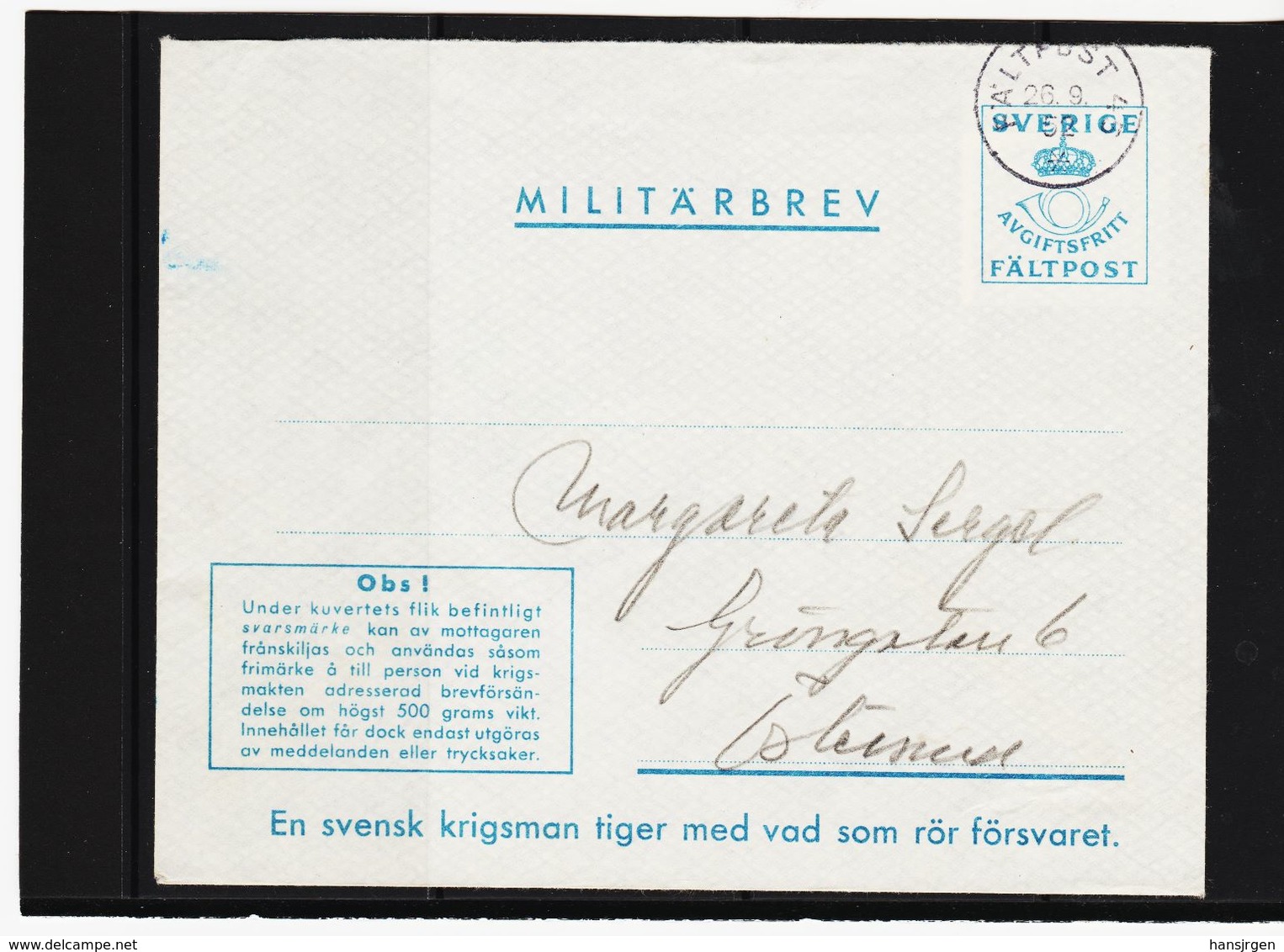 XXX710 SCHWEDEN MILITÄTBREV FÄLTPOST SIEHE ABBILDUNG - Militari