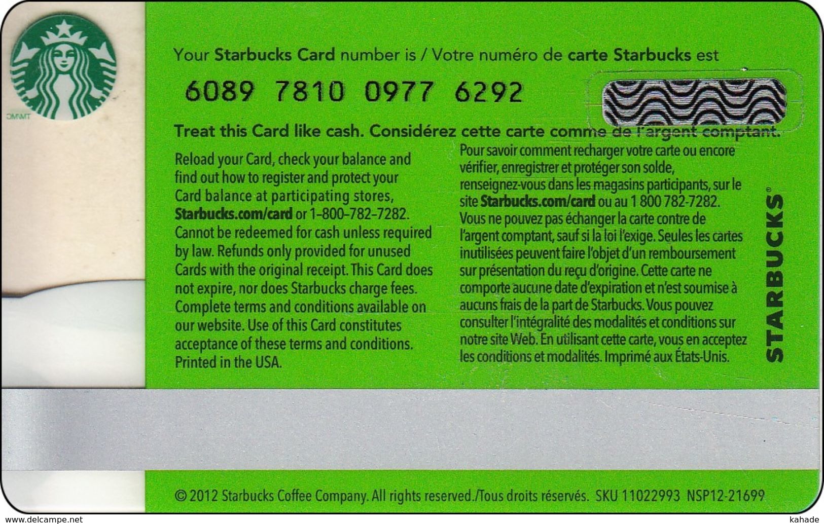 Canada  Starbucks Card Aroma 2012-6089 - Gift Cards