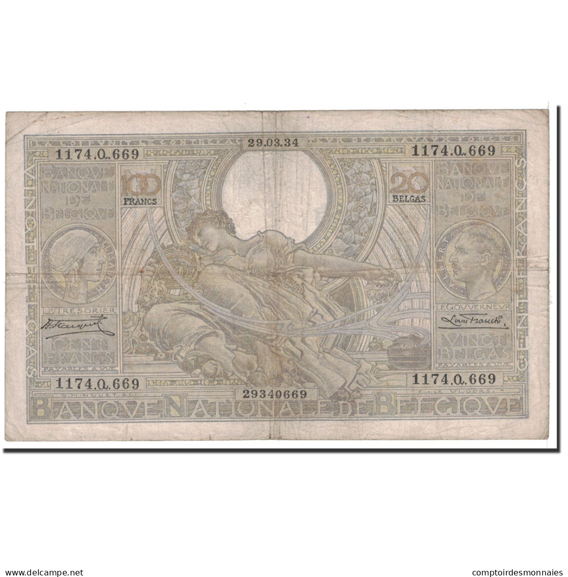 Billet, Belgique, 100 Francs-20 Belgas, 1934, 1934-03-29, KM:107, TB - 100 Francs & 100 Francs-20 Belgas