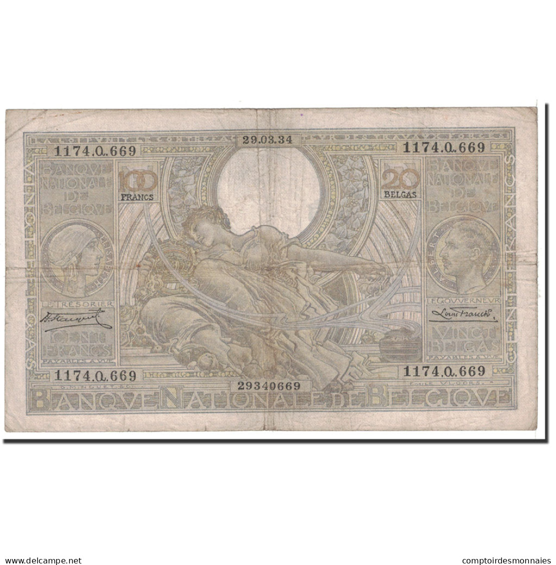 Billet, Belgique, 100 Francs-20 Belgas, 1934, 1934-03-29, KM:107, TB - 100 Frank & 100 Frank-20 Belgas