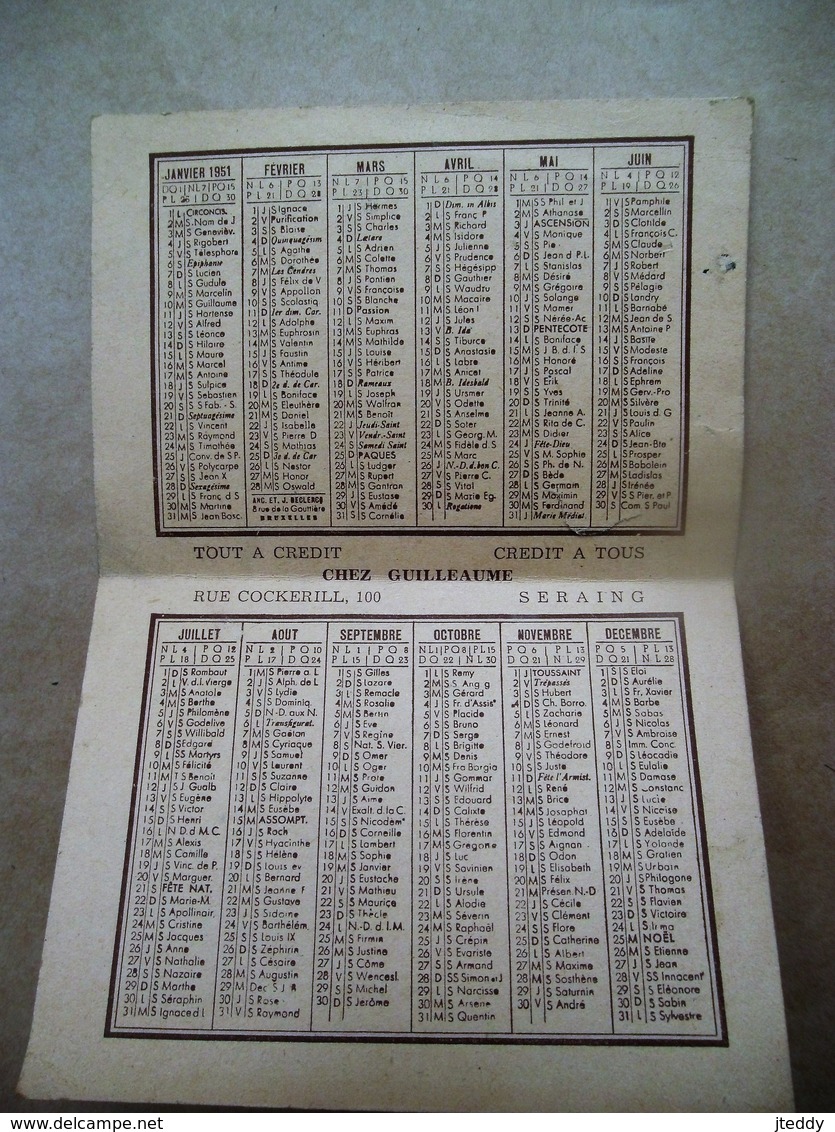 Kalender  1951    Chez GUILLEAUME   SERAING - Petit Format : 1941-60