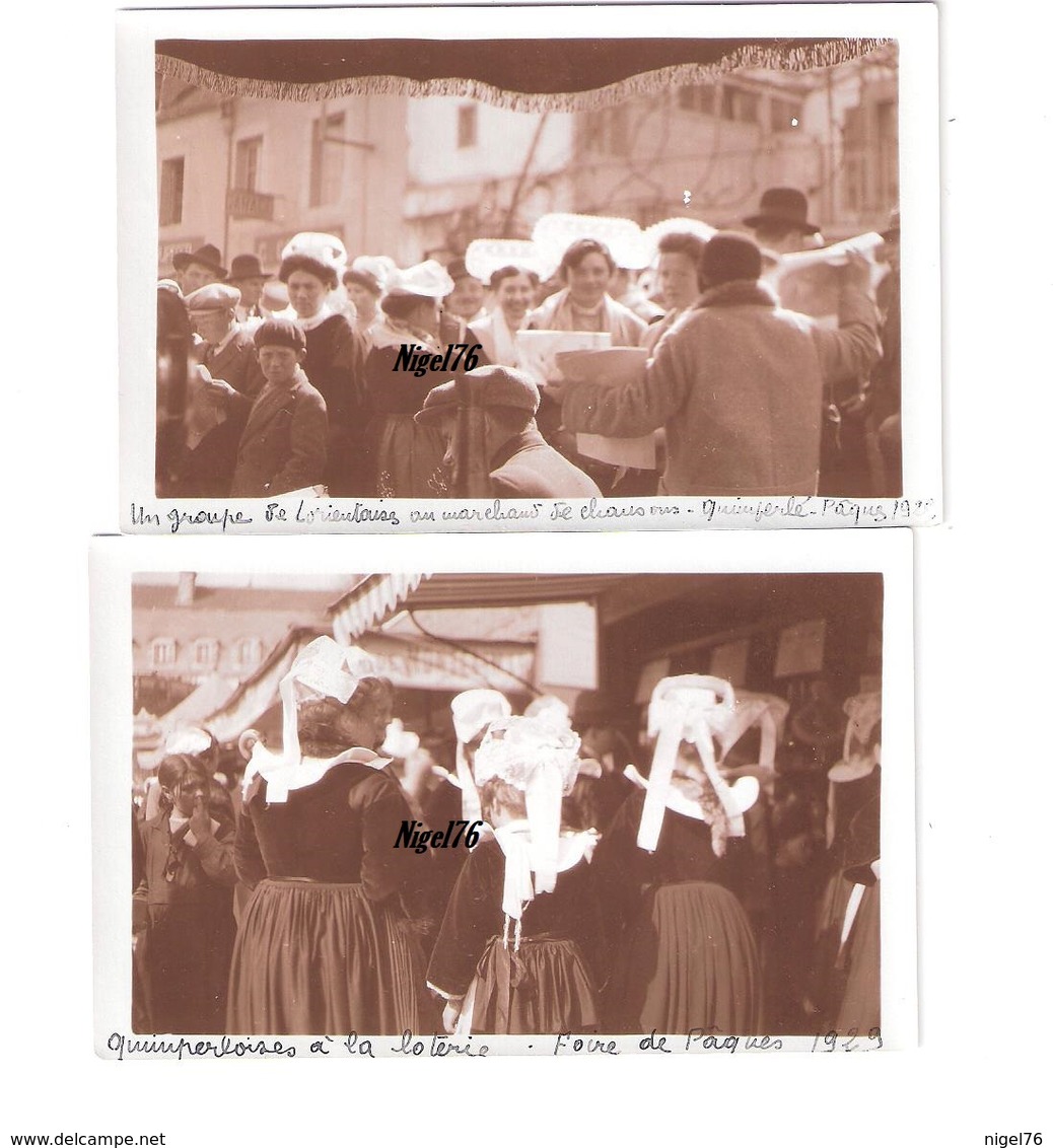 2 Photos Originales BRETAGNE FINISTERE 1929 Quimperlé Foire De Pâques  Folklore Fête - Lieux