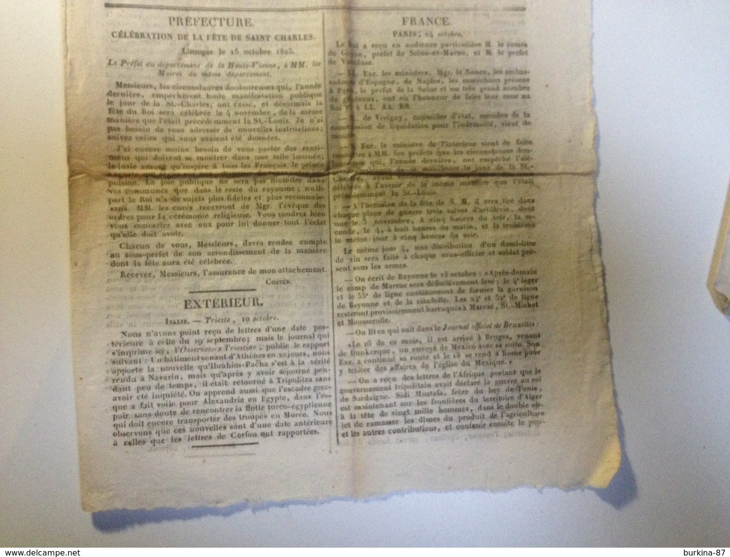 ANNALES De La Hte VIENNE , 1825, Journal Administratif, Littéraire,  Commercial ...... - 1800 - 1849