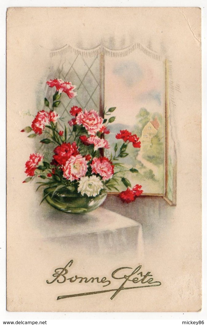 Bonne Fête  (Saint Robert) --1954--Composition Florale (oeillets) En Vase - Altri & Non Classificati