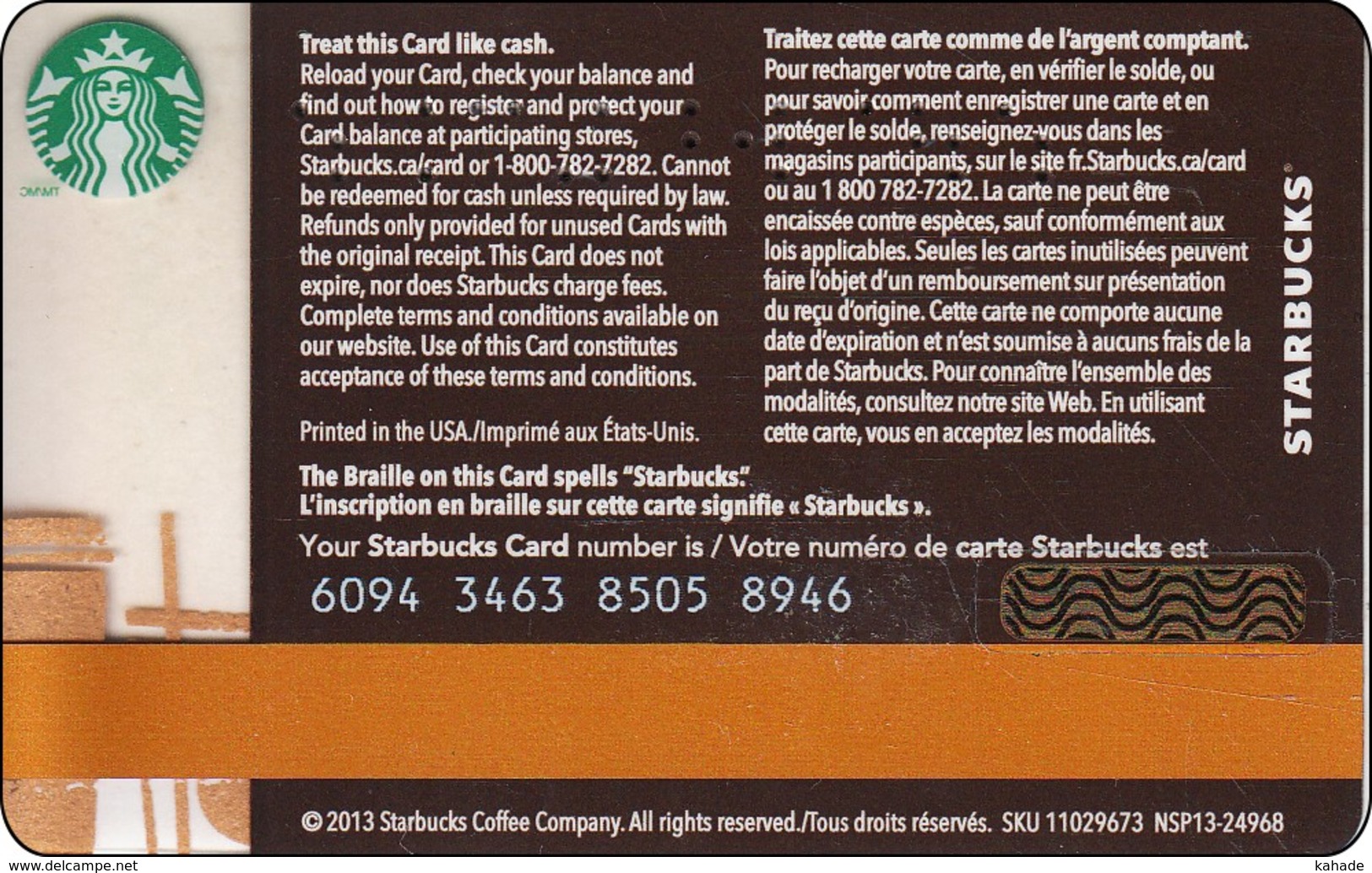 Canada  Starbucks Card Coffee 2013-6094 - Gift Cards