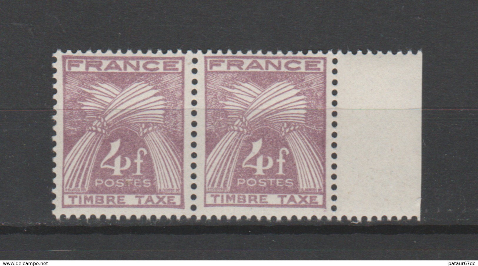 FRANCE / 1946-1955 / Y&T TAXE N° 84 ** : Gerbes "Timbre-Taxe" 4F X 2 En Paire Dont 1 BdF D - 1859-1959 Neufs