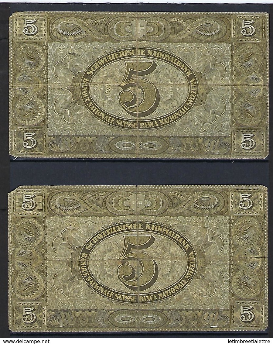 Suisse Lot De 2 Billets De 5 Francs Suisse En L'état - Suiza