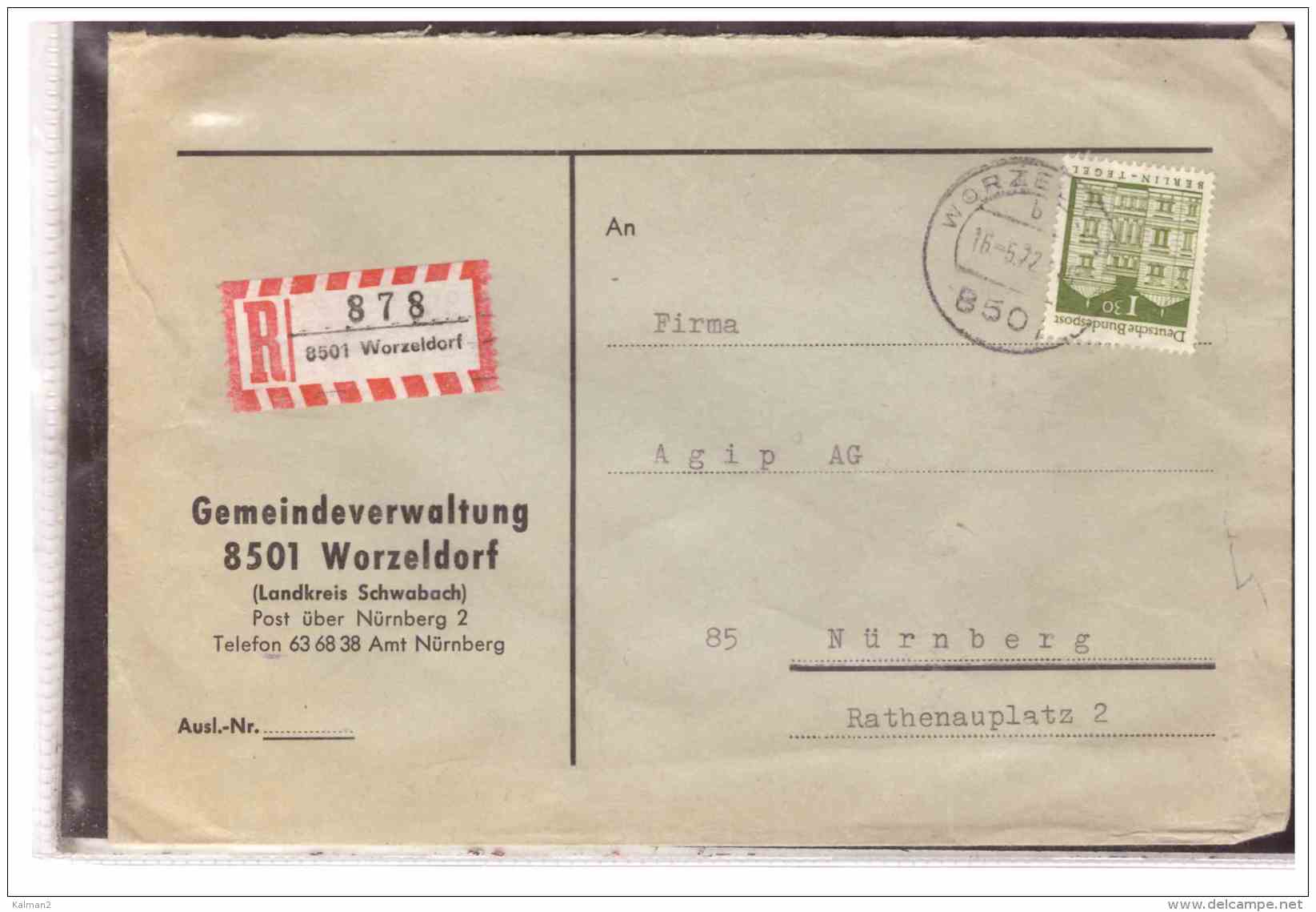 TEM10113   -    WORZELDORF  16.5.72   /   RE -COVER FRANKED WITH INTERESTING POSTAGE - Storia Postale