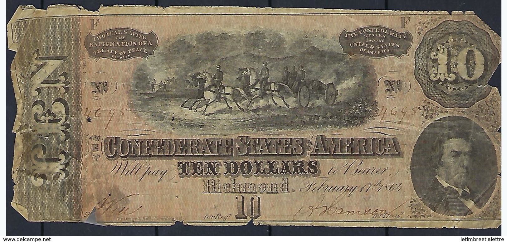 Etats Unie 10 Dollars ( Ten Dollars ) Dans L'état Pour Référencement - Devise De La Confédération (1861-1864)