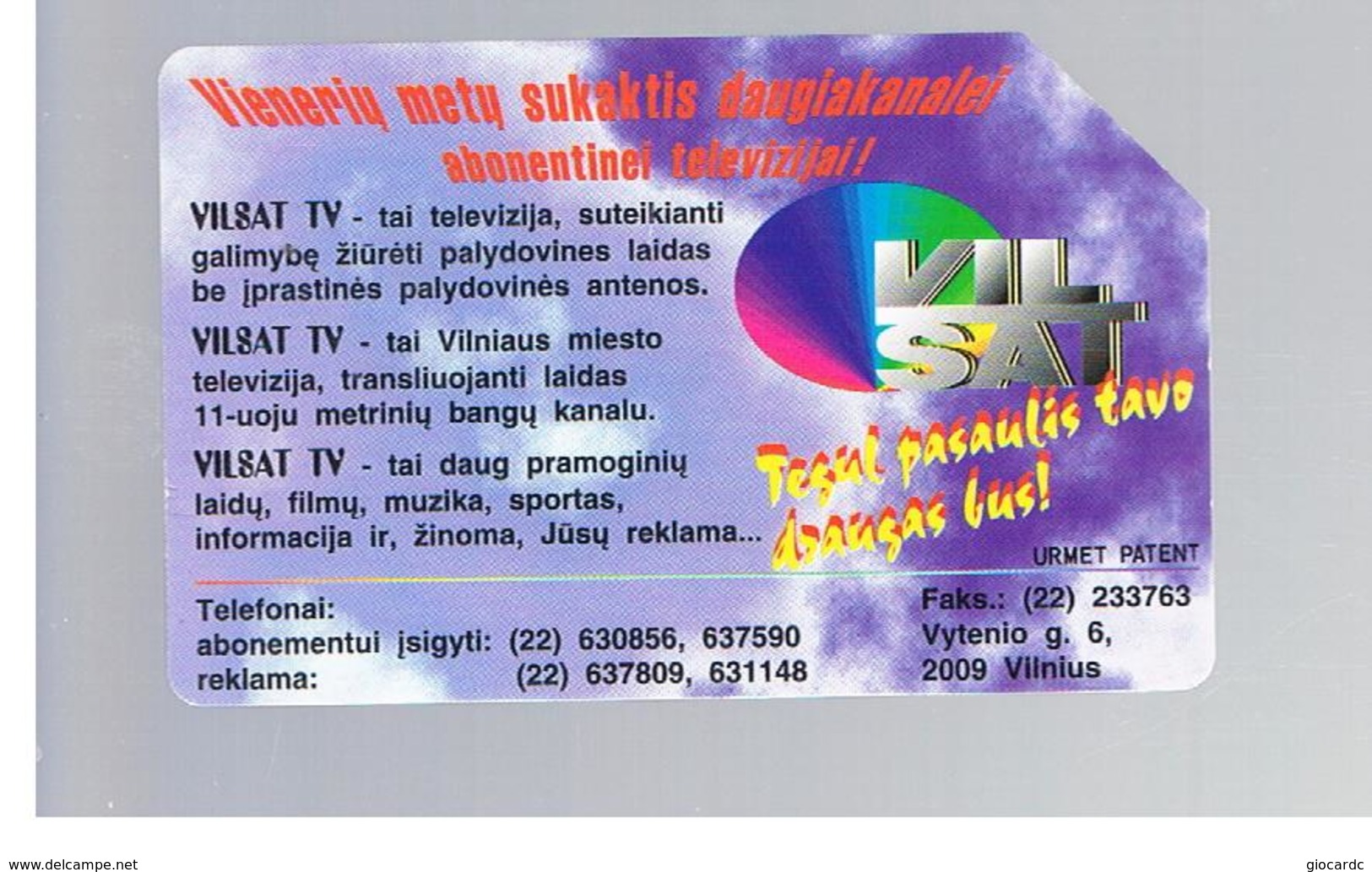 LITUANIA (LITHUANIA) -  1997 VILSAT CABLE TV - USED - RIF. 10601 - Publicité