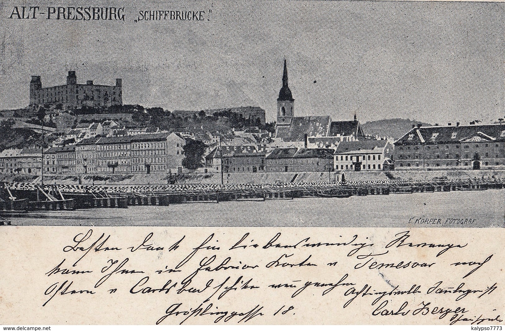 Bratislava - 1898  ,  K.KORPER , Pontonovy Most , Dunaj - Slovaquie