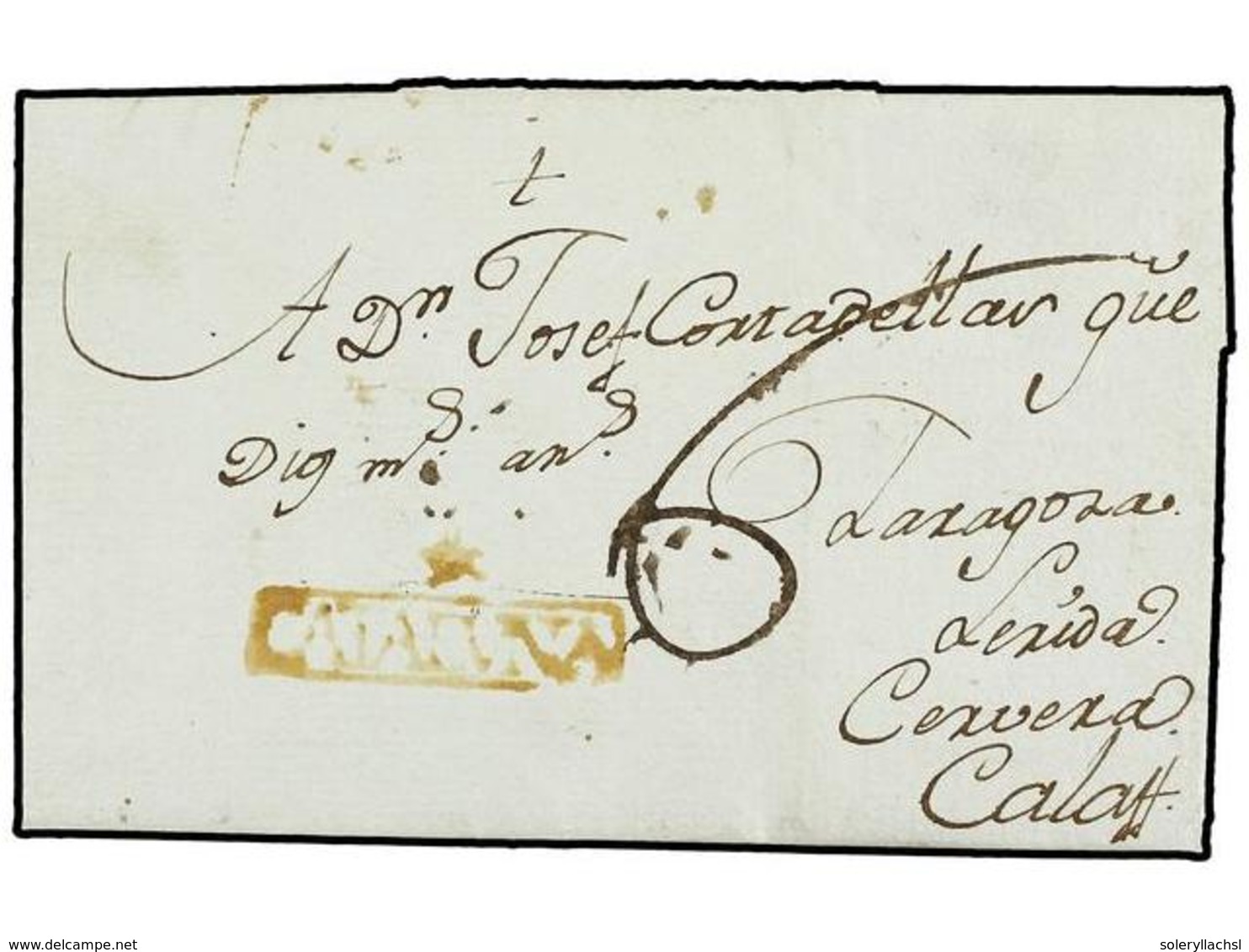 4 ESPAÑA: PREFILATELIA. 1792. HORTA (Tarragona) A CALAF. Marca<B> */CATALUÑA</B> (nº 1) En Tinta De Escribir. Rara Con E - Sonstige & Ohne Zuordnung