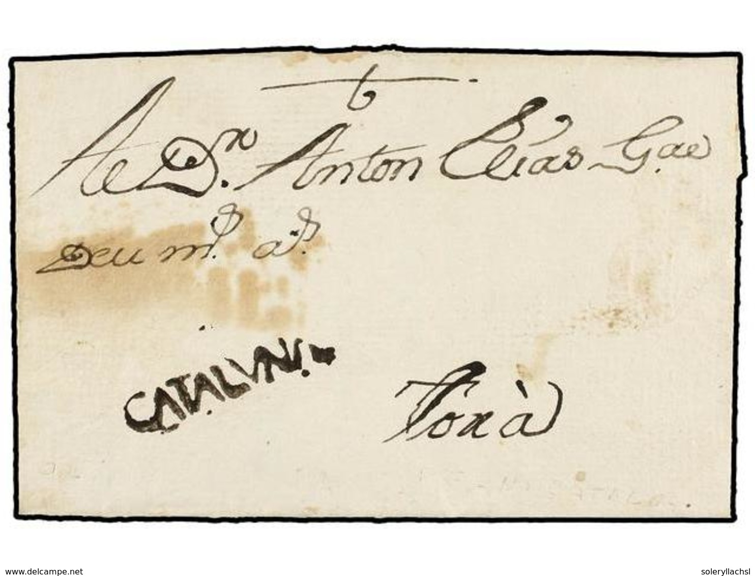 9 ESPAÑA: PREFILATELIA. 1802. OLIANA A TORA. Marca <B>CATALUNA</B> (nº 2) En Tinta De Escribir. Muy Rara Con Esta Excele - Other & Unclassified