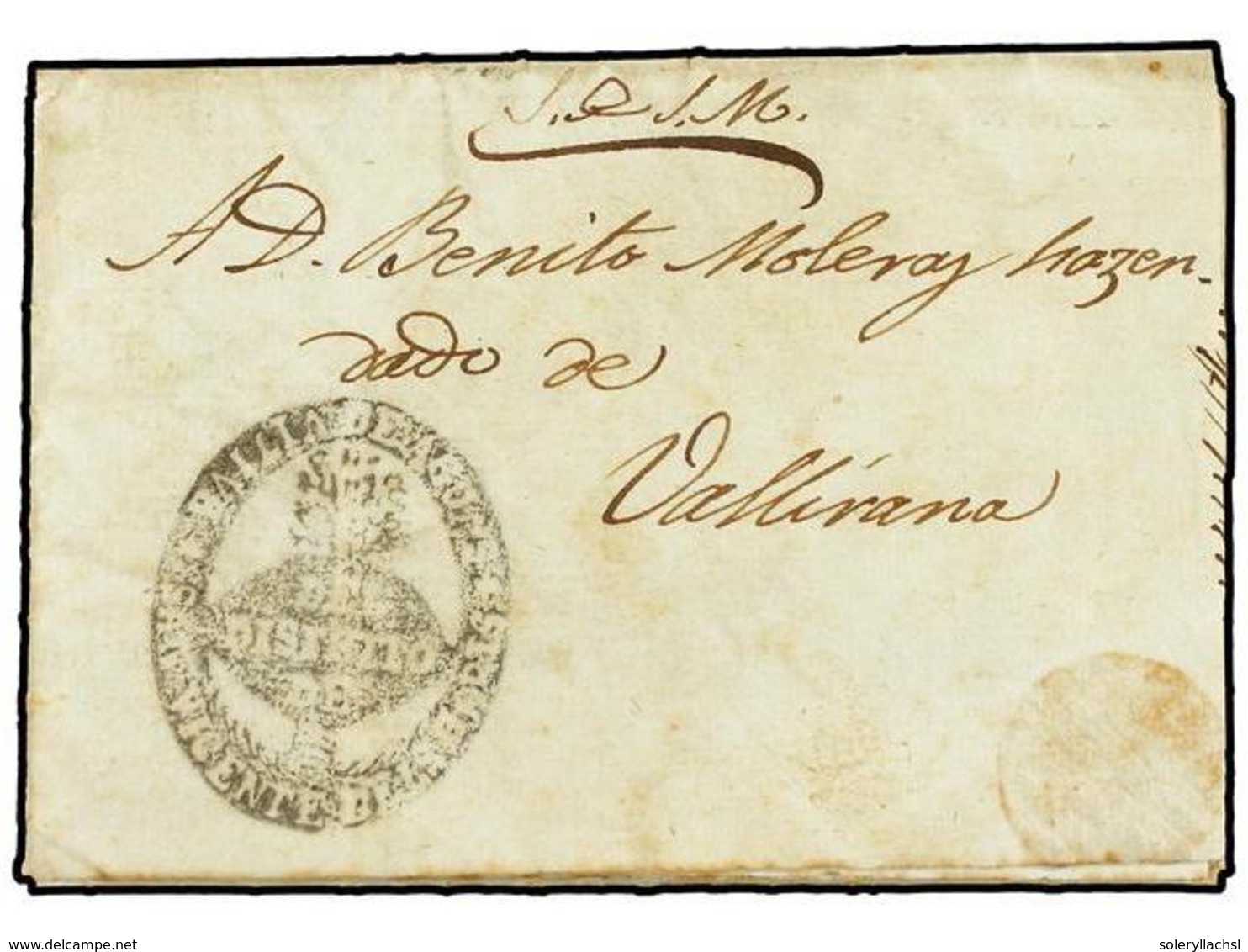 22 ESPAÑA: PREFILATELIA. 1847. AGUTS A VALLIRANA. Carta Del Servicio Oficial Fechada E PALLEJA. Preciosa Marca Ovalada<B - Otros & Sin Clasificación