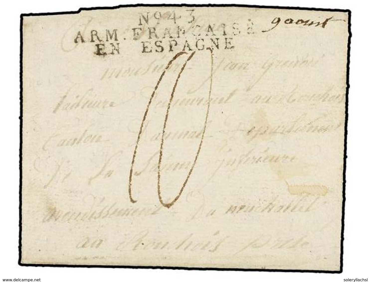 41 ESPAÑA: PREFILATELIA. 1811. <B>EJÉRCITOS FRANCESES.</B> SAN SEBASTIÁN A FRANCIA. Marca <B>Nº 43/ARM. FRANCAISE/EN ESP - Otros & Sin Clasificación