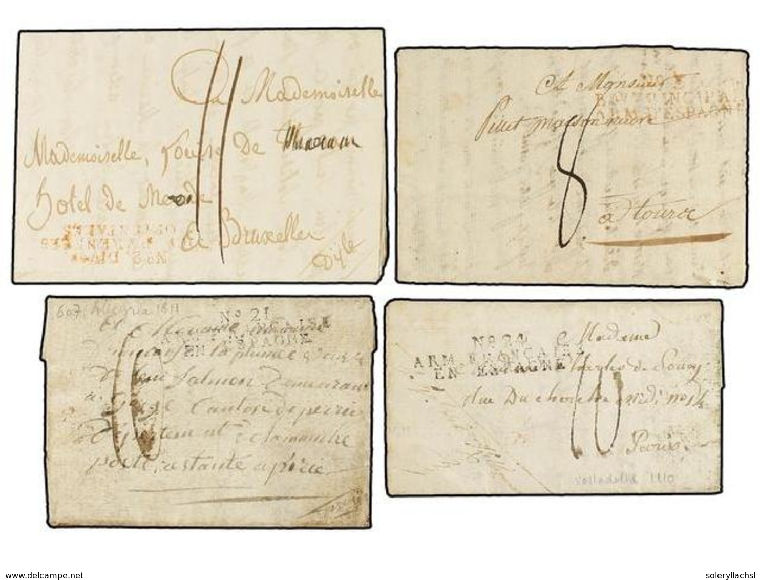 48 ESPAÑA: PREFILATELIA. 1810-11. <B>EJÉRCITOS FRANCESES. </B>Cuatro Cartas Con Marcas De La Ocupación Francesa En Españ - Otros & Sin Clasificación