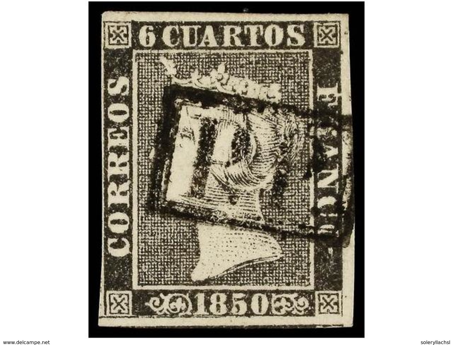 51 ° ESPAÑA. Ed.1. <B>6 Cuartos</B> Negro, Pl. I, Mat. <B>P.P.</B> De BARCELONA<B> </B>en Negro. MAGNÍFICO Y RARO. Cert. - Other & Unclassified