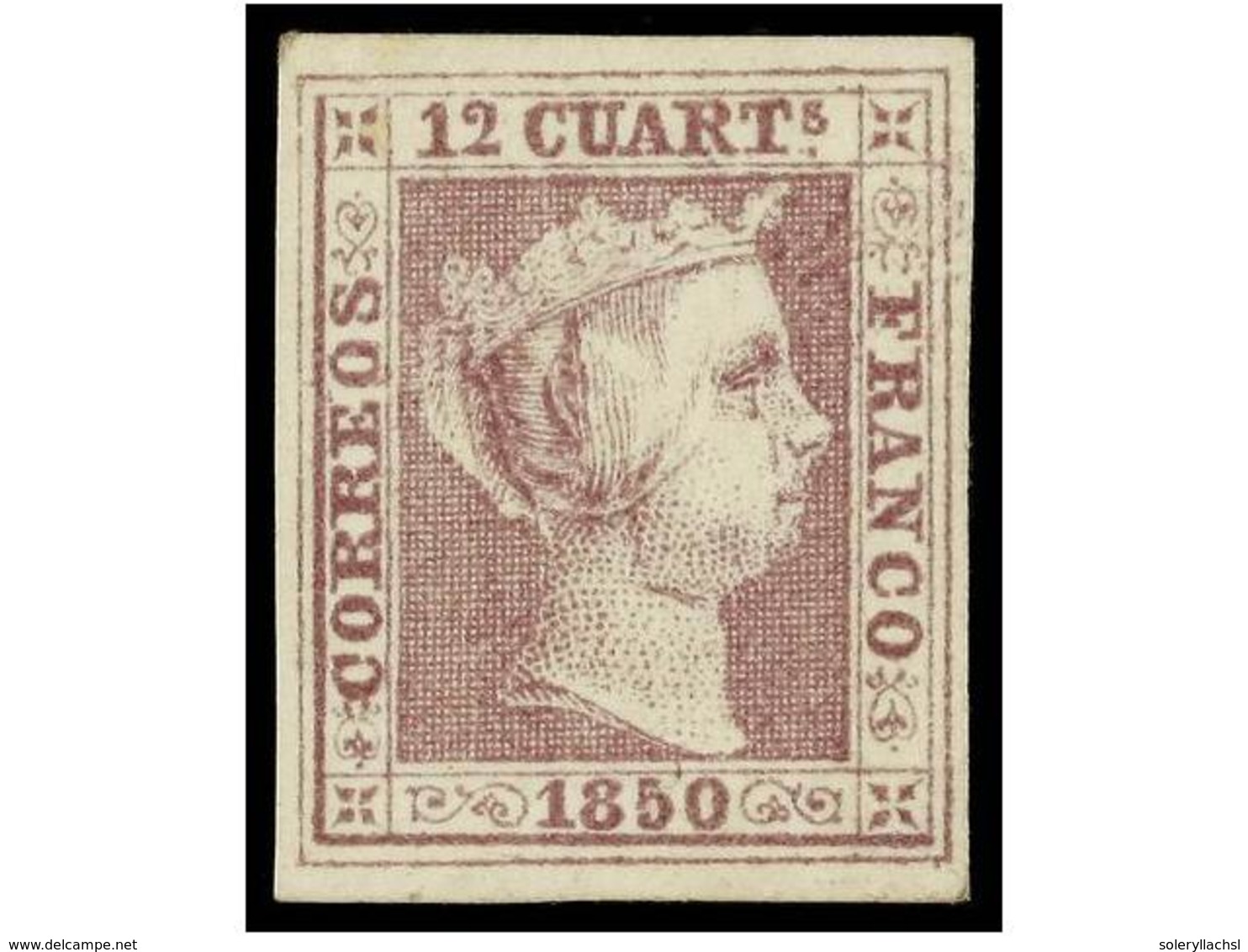 72 (*) ESPAÑA. Ed.2. <B>12 Cuartos</B> Lila. PIEZA DE LUJO. Cert. COMEX. Cat. 3.375?. - Sonstige & Ohne Zuordnung