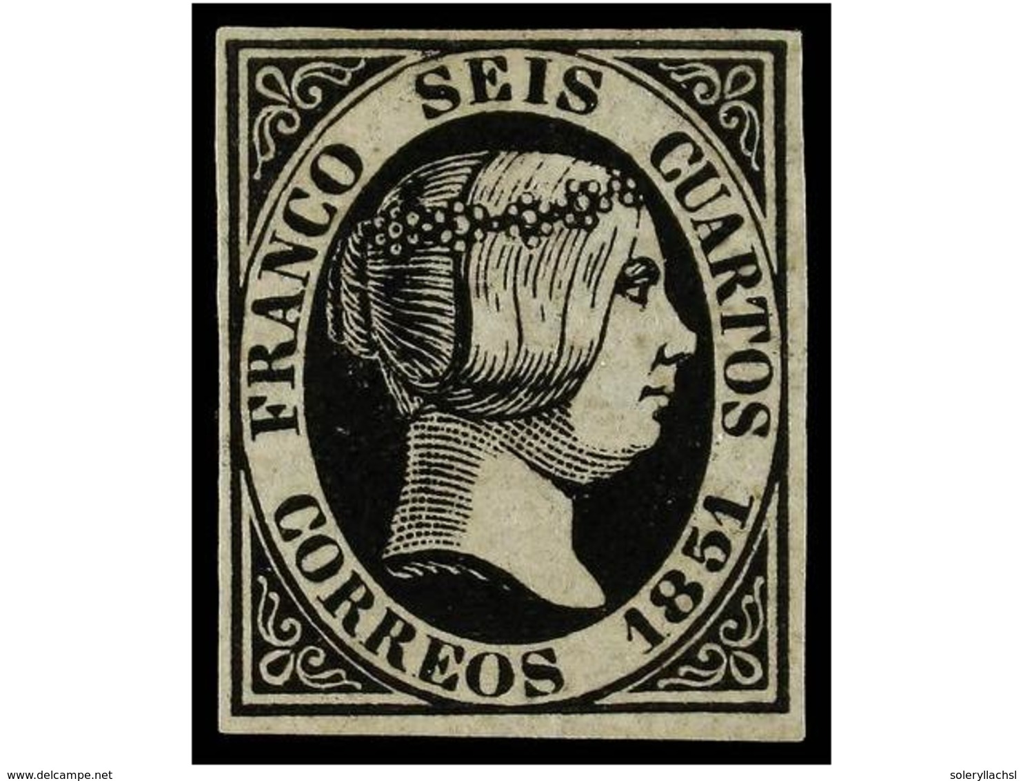 79 (*) ESPAÑA. Ed.6. <B>6 Cuartos</B> Negro. Color Intenso. MAGNÍFICO EJEMPLAR. Cert. COMEX Y BPA. Cat. 375?. - Sonstige & Ohne Zuordnung