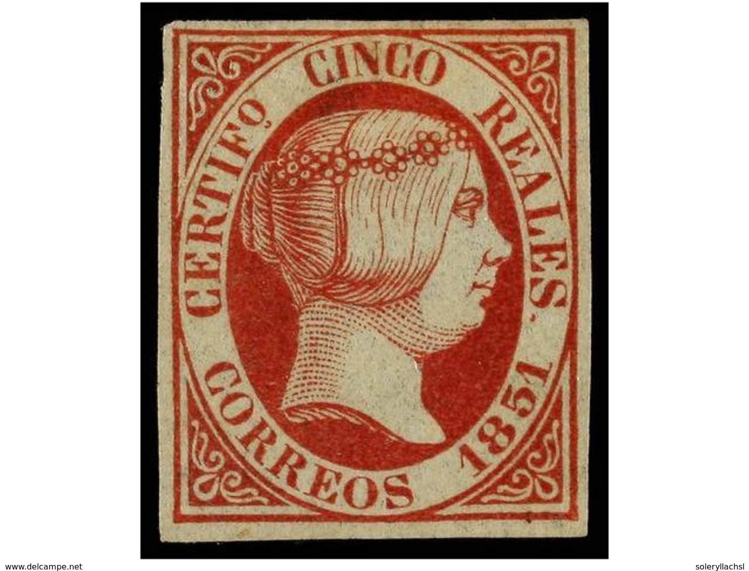 83 (*) ESPAÑA. Ed.9. <B>5 Reales</B> Rosa Carmín. PIEZA DE LUJO. Cert. GRAUS. Cat. 3.375?. - Other & Unclassified