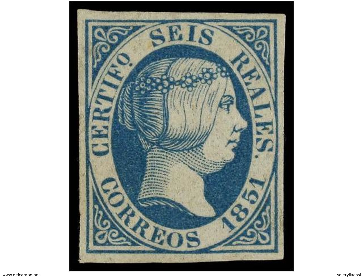 85 (*) ESPAÑA. Ed.10. <B>6 Reales</B> Azul. PIEZA DE LUJO. Cert. GRAUS. Cat. 5.550?. - Other & Unclassified