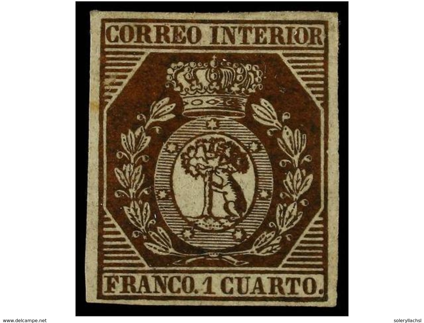 102 * ESPAÑA. Ed.22. <B>1 Cuarto</B> Bronce Dorado. Excelente Color Y Plena Goma Original. PIEZA DE LUJO. Cert. GRAUS. C - Other & Unclassified