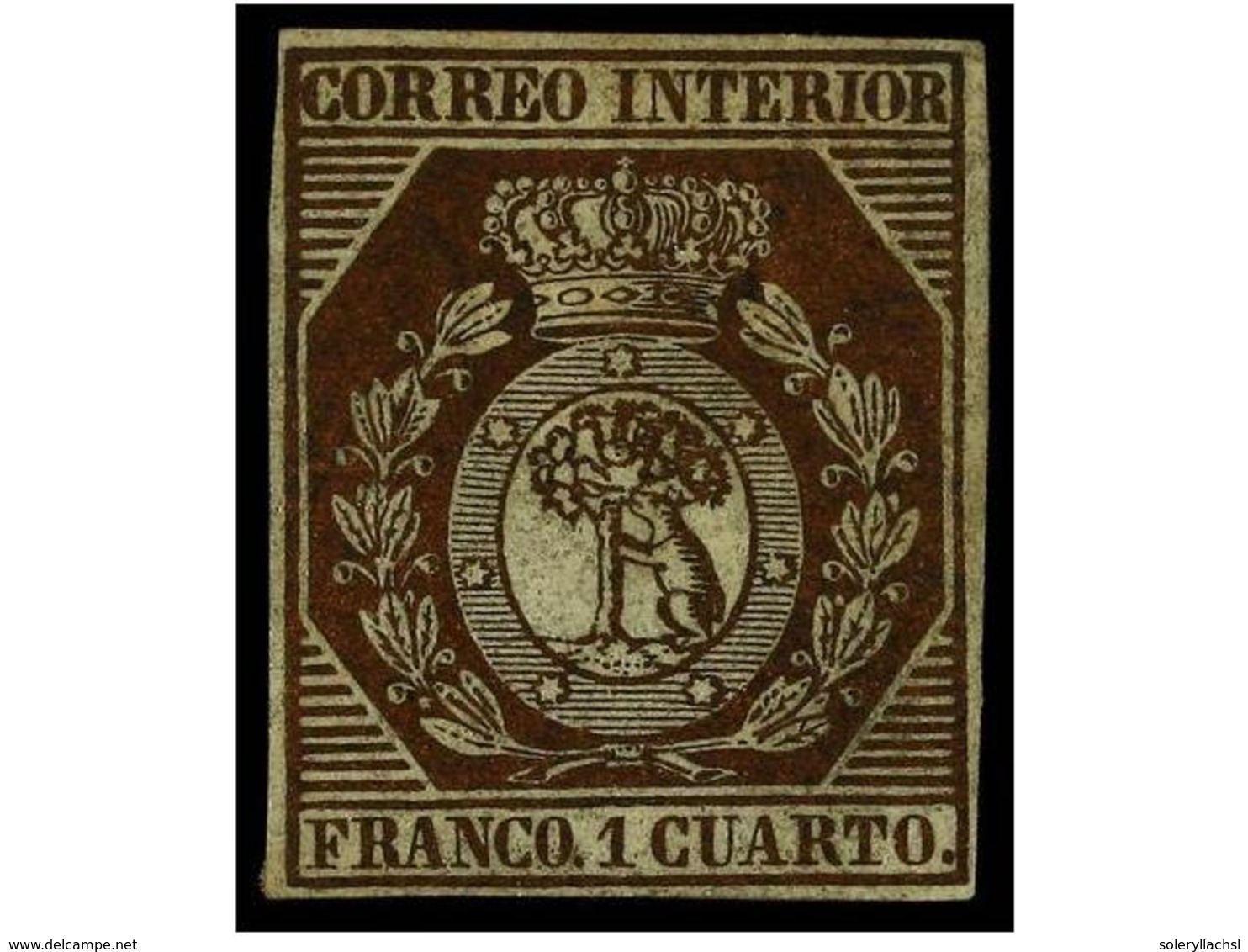 103 (*) ESPAÑA. Ed.22. <B>1 Cuarto </B>bronce. Márgenes Completos. MAGNÍFICO EJEMPLAR. Cert. GRAUS. Cat. 3.525?. - Autres & Non Classés