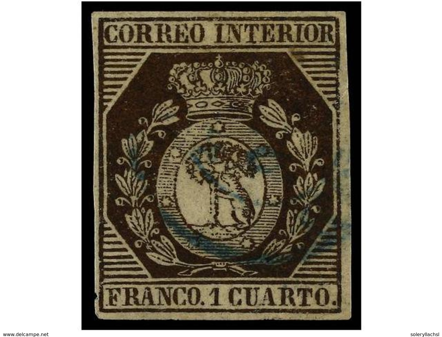 104 ° ESPAÑA. Ed.22. <B>1 Cuarto</B> Bronce, Fechador <B>MADRID/*</B> En Azul. MUY BONITO Y RARO. Cert. GRAUS. Cat. 1.97 - Sonstige & Ohne Zuordnung