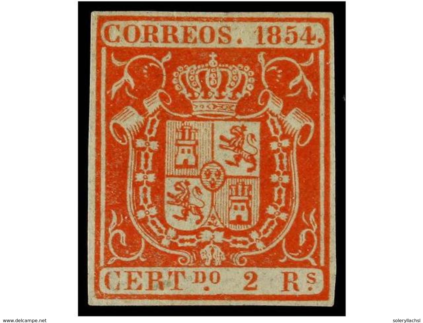 108 (*) ESPAÑA. Ed.25. <B>2 Reales</B> Bermellón. MAGNÍFICO EJEMPLAR. Cert. GRAUS. Cat. 2.225?. - Autres & Non Classés