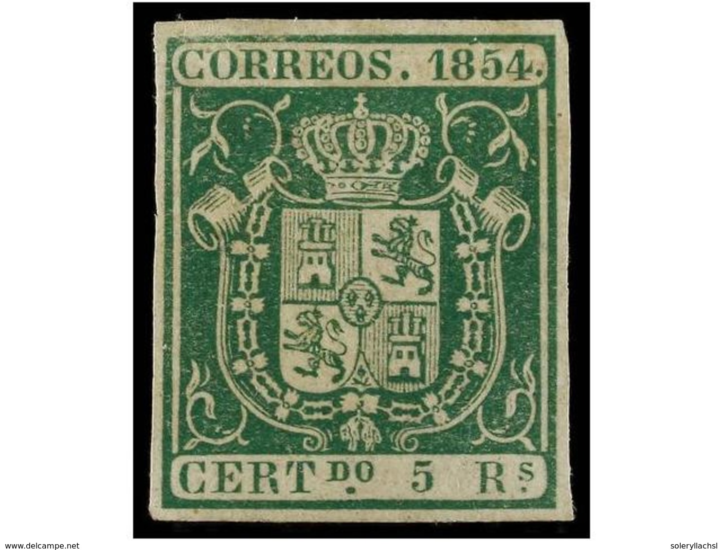 109 (*) ESPAÑA. Ed.26. <B>5 Reales</B> Verde. MAGNÍFICO EJEMPLAR. Cert. GRAUS. Cat. 2.125?. - Sonstige & Ohne Zuordnung