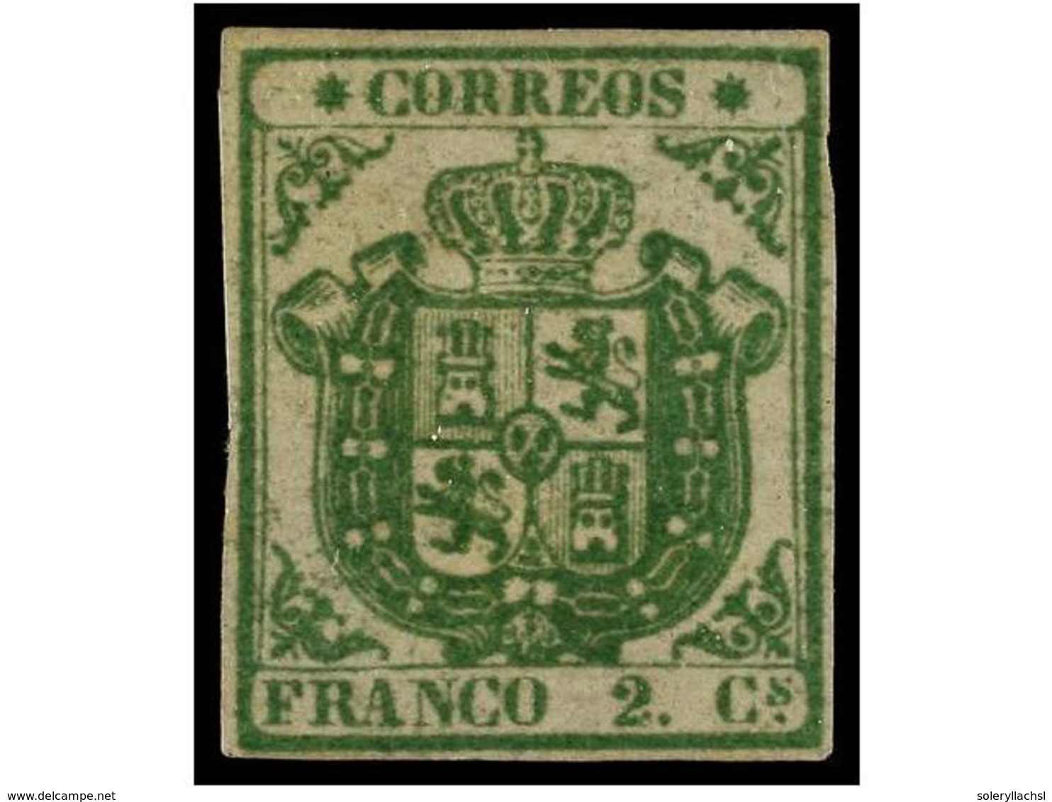 118 (*) ESPAÑA. Ed.32. <B>2 Cuartos</B> Verde. MAGNÍFICO EJEMPLAR. Cert. GRAUS. Cat. 2.850?. - Sonstige & Ohne Zuordnung