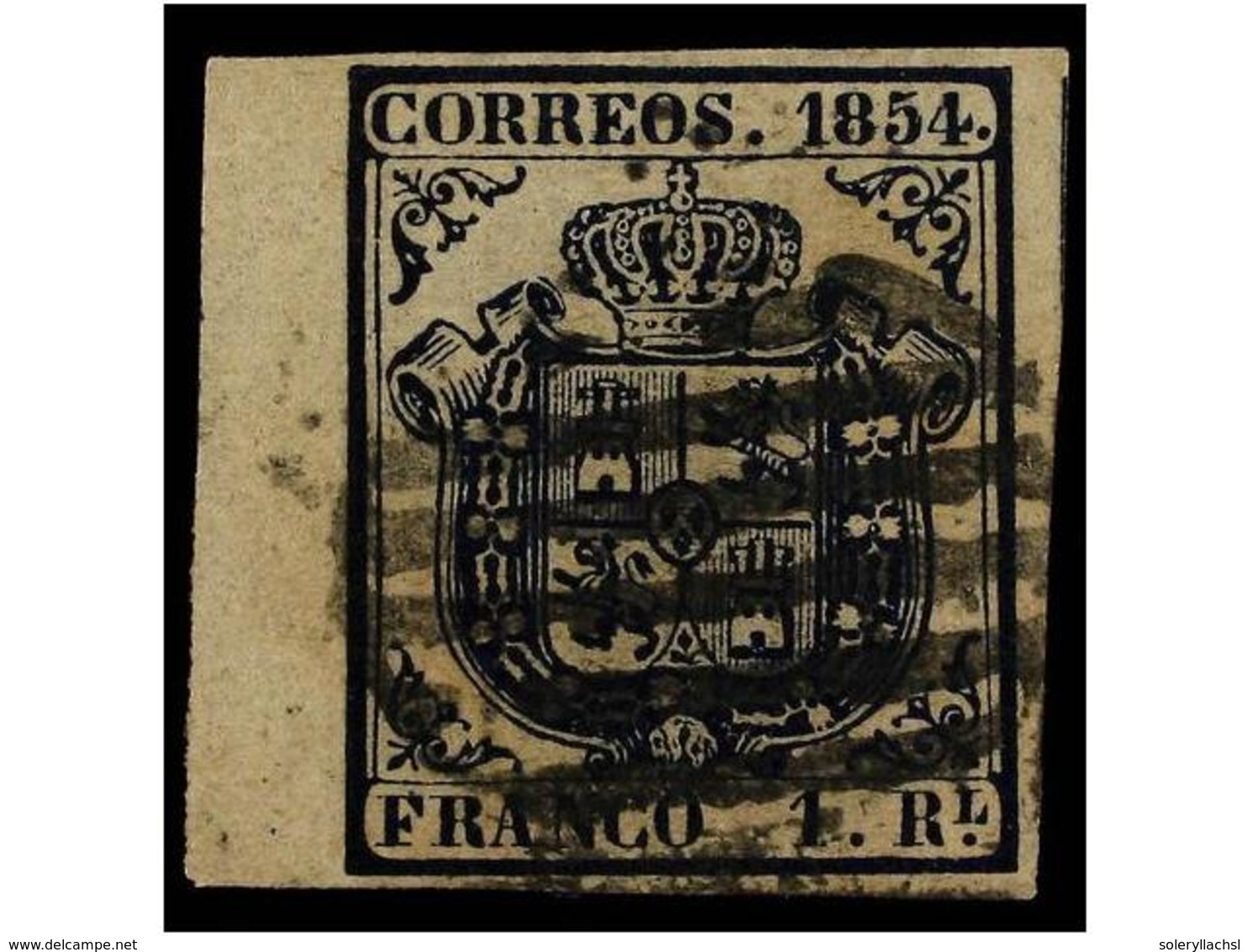 126 ° ESPAÑA. Ed.34. <B>1 Real</B> Azul. Borde Izquierdo De Hoja. MAGNÍFICO EJEMPLAR. Cert. COMEX. Cat. 485?. - Sonstige & Ohne Zuordnung