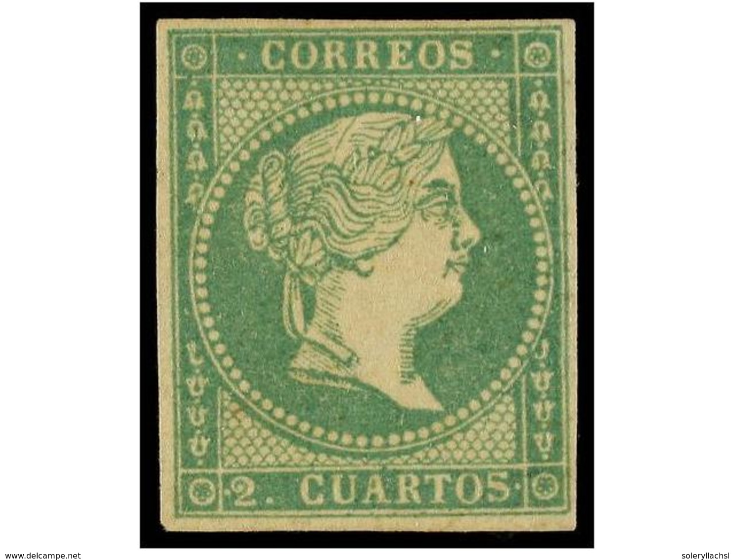 132 (*) ESPAÑA. Ed.43. <B>2 Cuartos</B> Verde. PIEZA DE LUJO. Cert. GRAUS Y SORO. Cat. 4.725?. - Autres & Non Classés