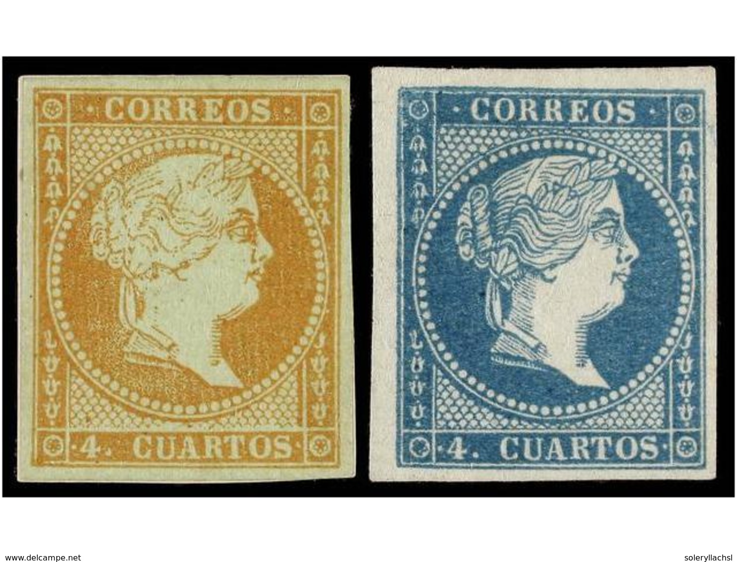 138 (*) ESPAÑA. Ed.48P. <B>4 Cuartos</B>,<B> ENSAYOS DE COLOR</B> En Azul Y Castaño S. Verde. - Other & Unclassified