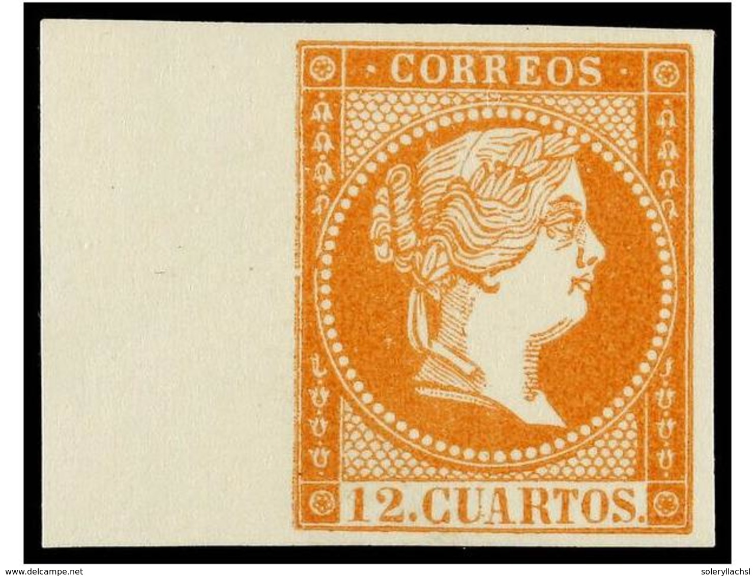 144 ** ESPAÑA. Ed.NE 1. <B>NO EMITIDO. 12 Cuartos</B> Naranja, Esquina De Pliego. LUJO. Cat. 215?. - Other & Unclassified