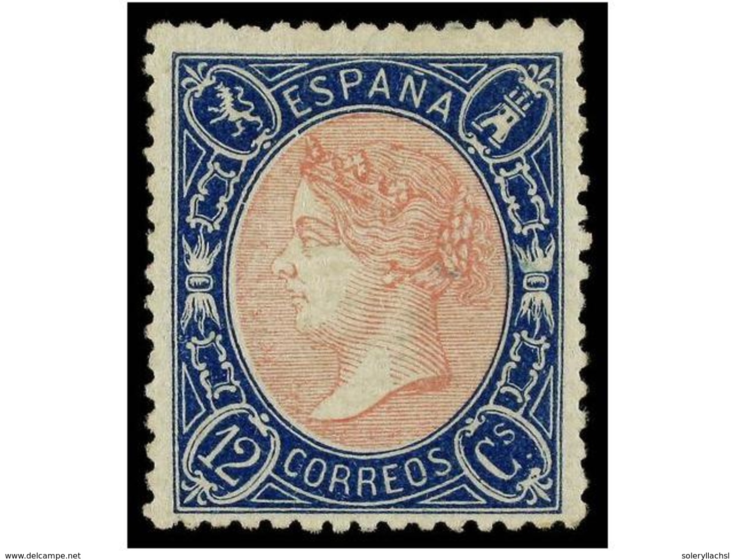 176 * ESPAÑA. Ed.76. <B>12 Cuartos</B> Azul Y Rosa. Excelente Centraje Para Este Raro Sello. Cert. GRAUS. - Sonstige & Ohne Zuordnung