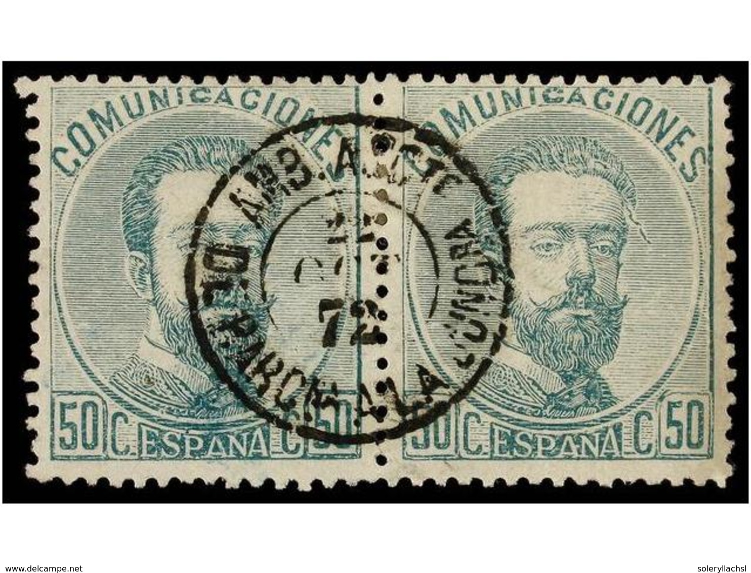 217 ° ESPAÑA. Ed.126 (2). <B>50 Cts.</B> Verde. Pareja, Mat.<B> AMB. ASTE./DE BARCNA. A LA JUNQRA.</B> PRECIOSA. - Sonstige & Ohne Zuordnung