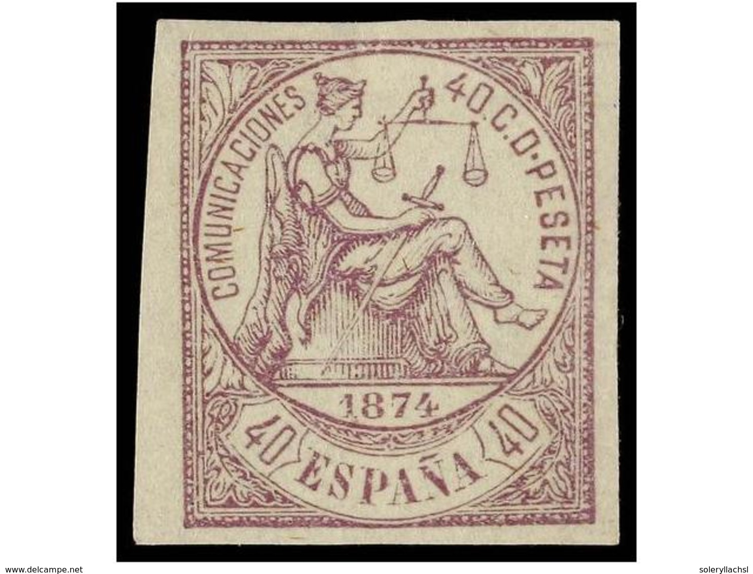 235 ** ESPAÑA. Ed.148s. <B>40 Cts.</B> Violeta<B> SIN DENTAR.</B> LUJO. Cat. 335?. - Altri & Non Classificati