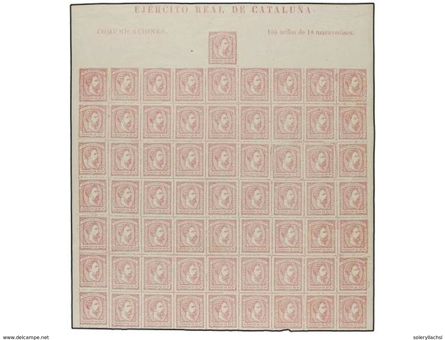 244 **/* ESPAÑA. Ed.157. <B>16 Mrvs.</B> Rosa. Bloque De 64 Sellos Con La Leyenda Marginal Completa, Algún Pequeño Plieg - Altri & Non Classificati