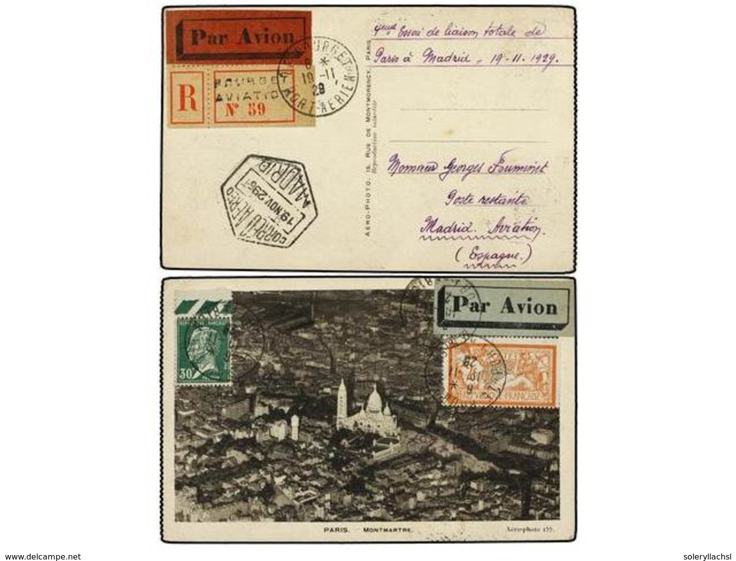 354 ESPAÑA. 1929 (19- Nov). LE BOURGET A MADRID. <B>30 Cts.</B> Y <B>2 Fr</B>. Circulada Por Correo Aéreo, Llegada El Mi - Autres & Non Classés