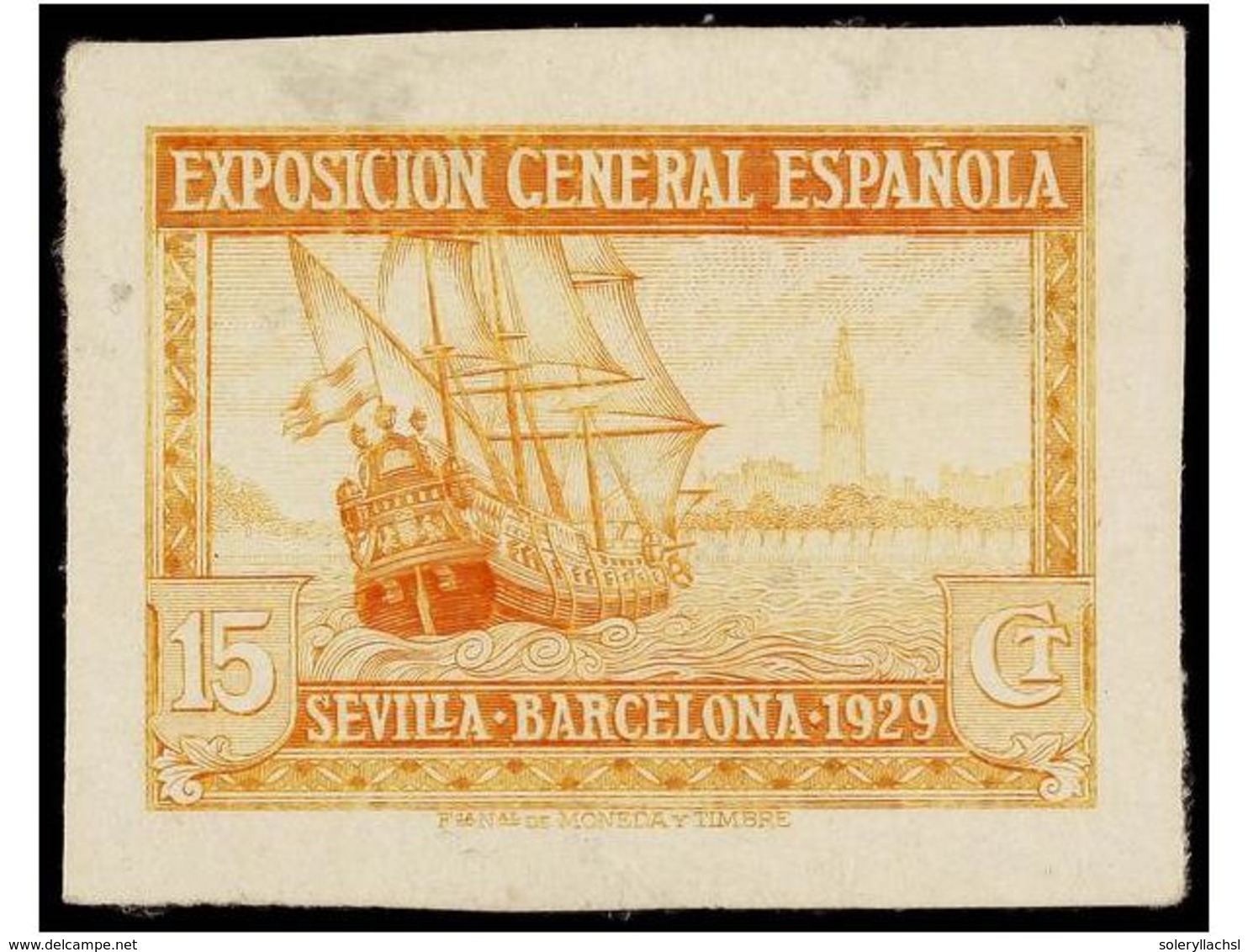 385 ESPAÑA. Ed.438. <B>PRUEBA DE PUNZÓN. 15 Cts.</B> Naranja (Gálvez 2394). Leves Manchas. MUY RARA. - Autres & Non Classés