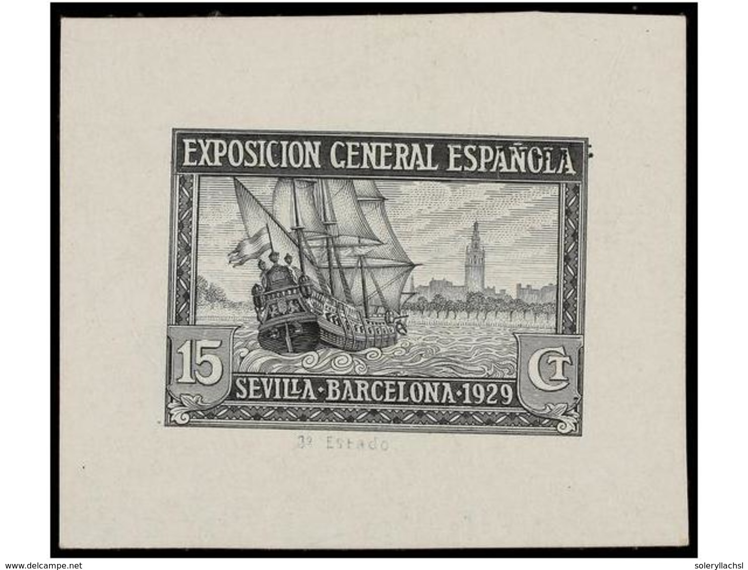 386 ESPAÑA. Ed.438. <B>PRUEBA DE PUNZÓN. 15 Cts.</B> Negro (Gálvez 2390). RARA. - Sonstige & Ohne Zuordnung