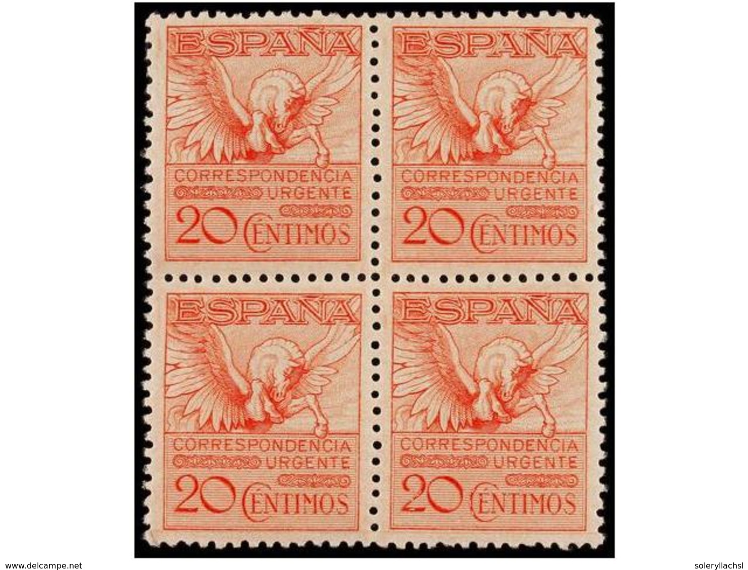 398 ** ESPAÑA. Ed.454 (4). <B>20 Cts.</B> Rojo. Bloque De Cuatro. LUJO. Cat. 212?. - Autres & Non Classés